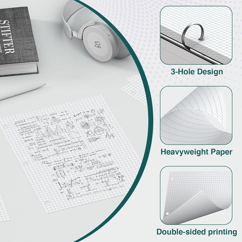 Vishoitty 360 Sheets Quad Ruled Graph Paper, 3 Hole Punch Paper 8 x 10.5 White, Loose Leaf Graph Paper,Filler Paper 4 x 4 Graph Rule, Notebook Paper for 3 Ring Binder, Engineering Paper for School Home Business - Image 4